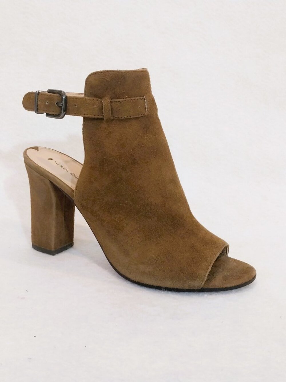 Via Spiga Olive Green Heels Womens 7 Suede Leather Sling Back Open Toe Bootie